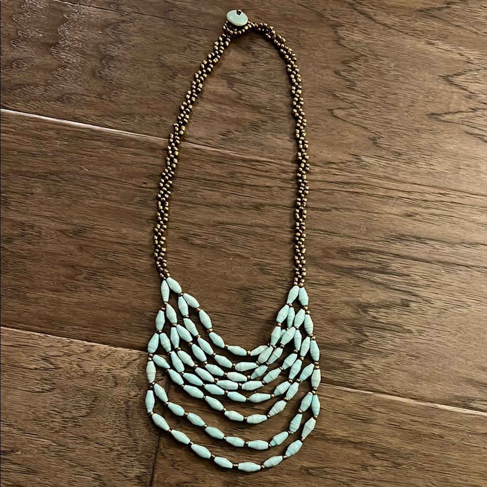Elegant Beaded Necklace in Brown and Turquoise